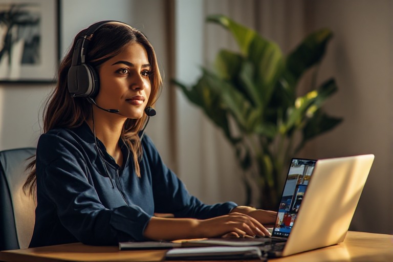 Profesional estudiando inglés en línea desde casa